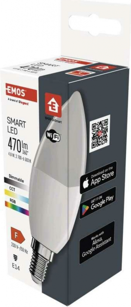 Emos Chytrá LED žárovka GoSmart svíčka E14 4,8 W 40 W 470lm RGB stmívatelná Wi-Fi ZQW322R