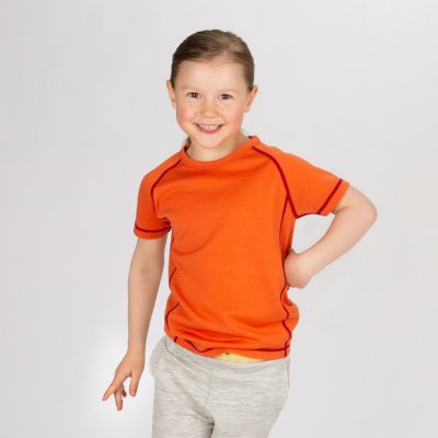 Dětské merino tričko s krátkým rukávem oranžové Safa /