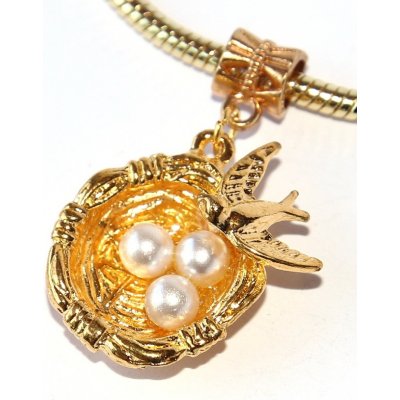 Fashion Jewerly Korálek Přívěsek Zlaté hnízdo s vajíčky Vlašťovka Ptáček Lady Bird 2394 – Zboží Mobilmania