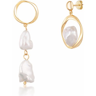 JwL Luxury Pearls asymetrické pozlacené s pravými barokními perlami JL0723