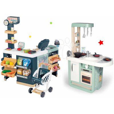 Smoby Set kuchyňka Cherry Kitchen se zvuky a kávovarem a obchod Supermarket s pokladnou – Zboží Mobilmania