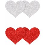 NS Novelties Pretty Pasties Glitter Hearts Red Silver 2 Pairs – Zboží Dáma