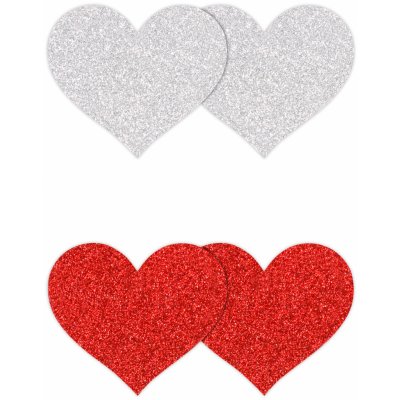 NS Novelties Pretty Pasties Glitter Hearts Red Silver 2 Pairs – Zboží Dáma