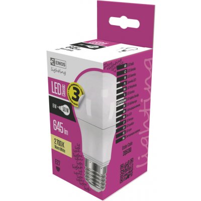 Emos LED žárovka CLASSIC A60 8W50W 645lm E27 teplá bílá – Zboží Mobilmania