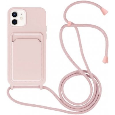 Pouzdro AppleKing silikonové se šňůrkou a kapsou na karty iPhone 12 / 12 Pro - růžové – Hledejceny.cz