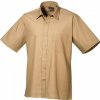 Pánská Košile Premier Workwear pánská popelínová pracovní košile s krátkým rukávem khaki