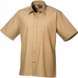 Premier Workwear pánská popelínová pracovní košile s krátkým rukávem khaki