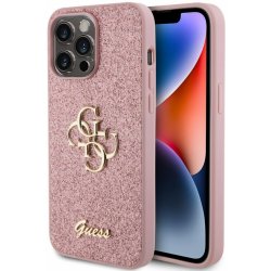 Pouzdro Guess PU 4G Strass Triangle Metal Logo iPhone 15 Pro Max růžové