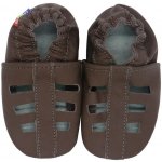 Carozoo Kožené capáčky s koženou podrážkou jednobarevné sandále Hnědá – Zboží Mobilmania