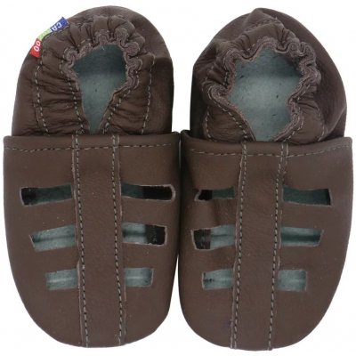 Carozoo Kožené capáčky s koženou podrážkou jednobarevné sandále Hnědá – Zboží Mobilmania