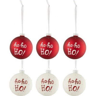 Set šesti červených skleněných a bílých vánočních ozdob J-Line Holly 8,5 cm – Hledejceny.cz