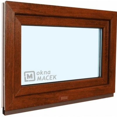KNIPPING Plastové okno - 70 AD, 600x500 mm, S, ořech Sklo: ornamentální (kůra čirá), Barva, imitace: ořech/bílá (jednostranně) – HobbyKompas.cz