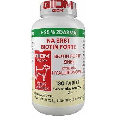 Giom pes Na srst Biotin FORTE 180 tbl + 25% zdarma – Hledejceny.cz