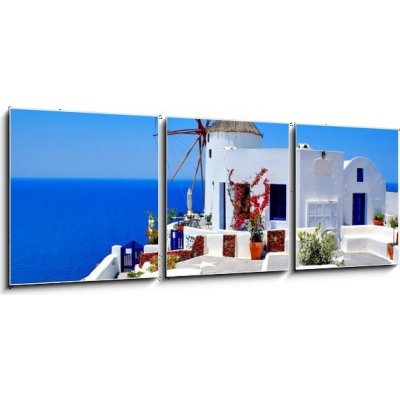 Obraz 3D třídílný - 150 x 50 cm - Windmill on Santorini island, Greece Větrný mlýn na ostrově Santorini, Řecko – Zboží Mobilmania