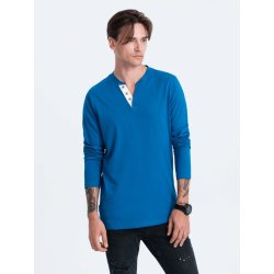 Ombre Clothing Pánské tričko s dlouhým rukávem Henley modrá