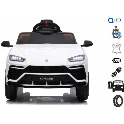 Beneo elektrické autíčko Lamborghini Urus 12V 24 GHz dálkové ovládání USB / SD Vstup odpružení otvíravé dveře měkké Eva kola 2 X motor original licence bílá – Zboží Mobilmania