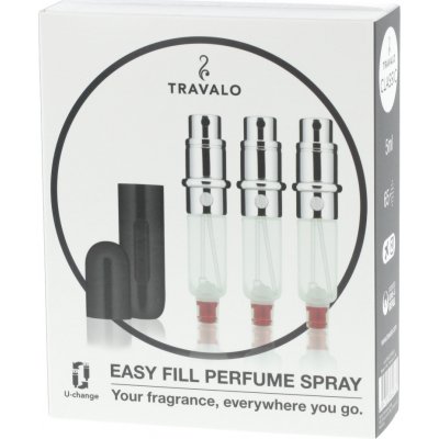 Travalo Classic HD Black plnitelný rozprašovač parfémů 3 x 5 ml + semišový váček dárková sada – Sleviste.cz