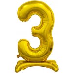 Balónek fóliový číslo volně stojící "3" zlatý 74 cm metalický – Zboží Dáma