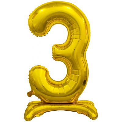 Balónek fóliový číslo volně stojící "3" zlatý 74 cm metalický – Zboží Dáma