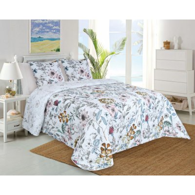 Jahu přehoz na postel MEADOW květinový vzor modro-růžový 220 x 240 cm, 2 ks 45 x 45 cm – Zboží Mobilmania