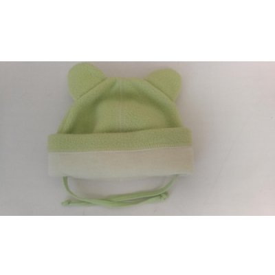 Teploučká čepička na zavazování s oušky a bavlněným lemem fleece AUTEX BABY Zelená