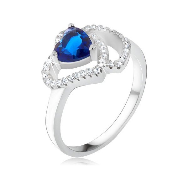 Šperky eshop prsten ze stříbra 925 modrý srdíčkovitý kámen zirkonové obrysy  srdcí V6.4 od 610 Kč - Heureka.cz