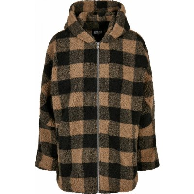Ladies Hooded Oversized Check Sherpa Jacket softtaupe