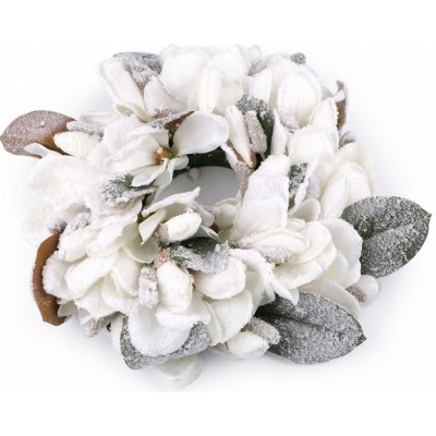Vánoční věnec ojíněná magnolie Ø34 cm, barva 1 bílá