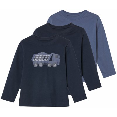 lupilu Chlapecké triko s dlouhými rukávy, 3 kusy modrá / navy modrá – Sleviste.cz