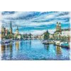 Tapety WEBLUX Samolepka fólie Oil painting. Art print for wall decor. Acrylic artwork. Big size poster. Watercolor drawing. Modern style fine art. Beautiful autumn city landscap 145 x 100 cm