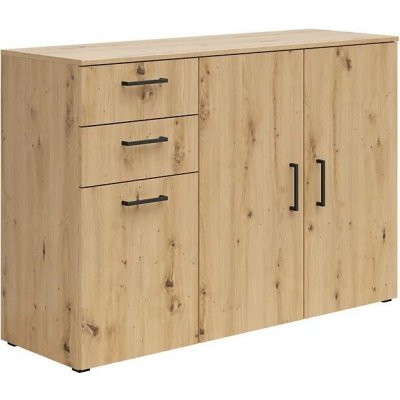 Komoda MultiDo 120 cm se 2 skříňkami a 2 zásuvkami Black Red White Dřevo světle hnědé deska S588-KOM3D2S/120/80/40 – Zboží Dáma