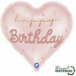 GRABO Srdce "Happy Birthday" růžové 18" 46cm fóliový balónek – Zboží Dáma
