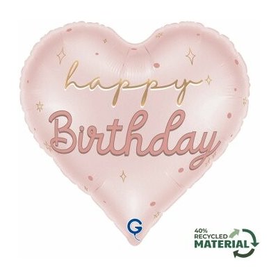 GRABO Srdce "Happy Birthday" růžové 18" 46cm fóliový balónek – Zboží Dáma