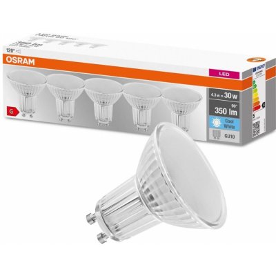 Osram 5PAK LED žárovka GU10 4,3W = 30W 350lm 4000K Neutrální bílá 120° Base – Hledejceny.cz