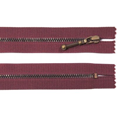 WICO Kovový zip no.3 nerozepínací 20cm vínový (staromosazné zoubky) ozdobný jezdec – Hledejceny.cz