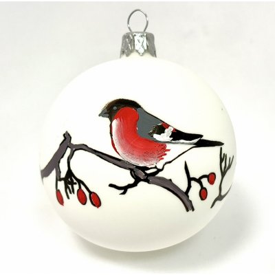 Skleněná vánoční ozdoba „Hýl s červenými bobulemi“ 8 cm bílý mat s ruční malbou s dárkovou krabičkou IRISA Velikost: 8 cm Balení: 1ks Barva: bílá – Zboží Mobilmania