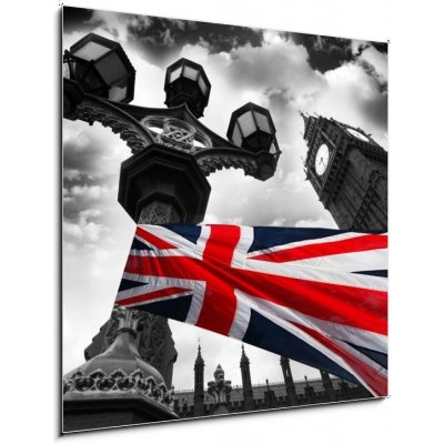 Obraz 1D - 50 x 50 cm - Big Ben with colorful flag of England, London, UK Big Ben s barevné vlajky Anglie, Londýn, Velká Británie