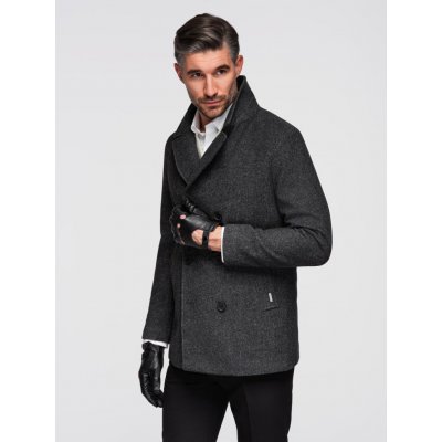 Ombre Men's short double-breasted wool coat graphite černá – Hledejceny.cz
