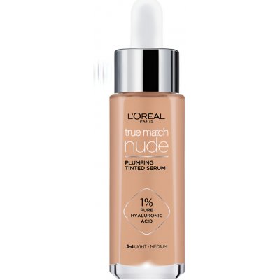 L'Oréal Paris True Match Nude Plumping Tinted Serum sérum pro sjednocení barevného tónu pleti 3-4 Light Medium 30 ml – Hledejceny.cz