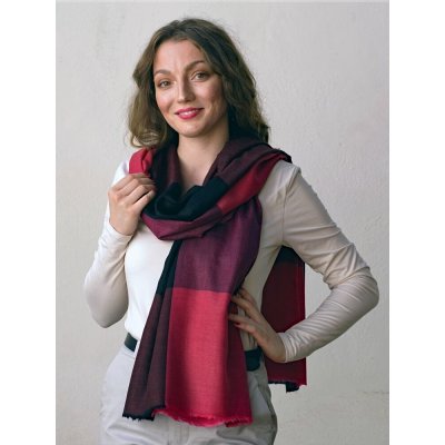 Kašmírská vlněná pašmína exclusive tmavě růžovo-černá – Zboží Mobilmania