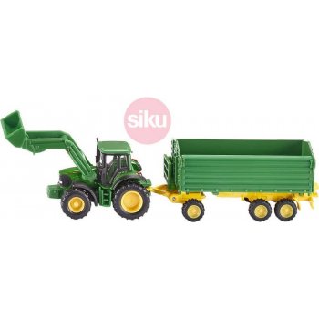 Siku 1843 John Deere s čelním nakladačem a přívěsem 1:87