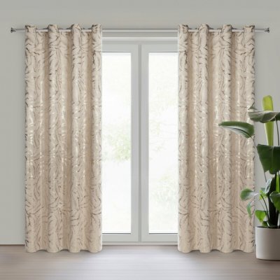 EUROFIRANY ZATEMŇOVACÍ ZÁVĚS NA KROUŽCÍCH MILENA 140X250 CM LISTY – Zboží Mobilmania