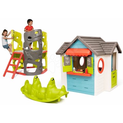 Smoby Set domeček se zahradní restaurací Chef House DeLuxe a prolézačka se skluzavkou a žebříkem a oboustranná houpačka – Zboží Dáma