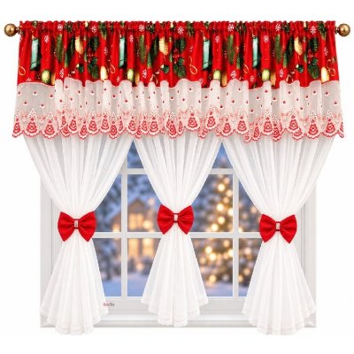 Fliying Sada záclon s vánočním motivem L 695 červená/bílá, 400 x 150 cm – Hledejceny.cz