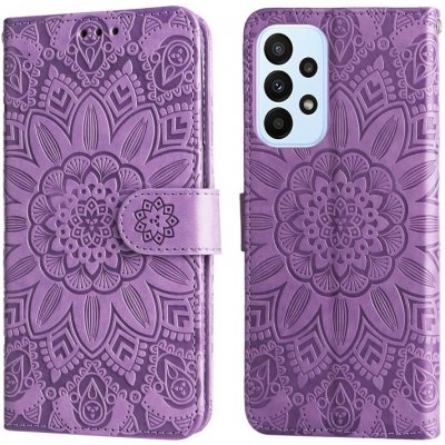 Pouzdro Embossing Pattern Slunečnice Samsung Galaxy A23 5G / M23 fialové – Sleviste.cz