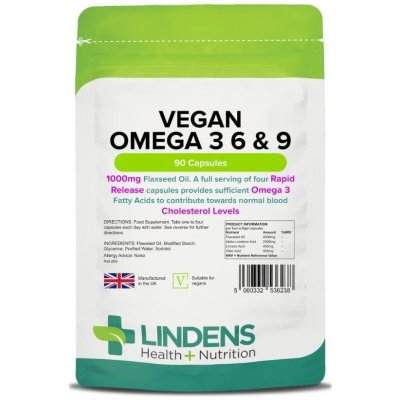 Lindens Health + Nutrition Vegan Omega 3 6 & 9 1000 mg 90 kapslí – Hledejceny.cz