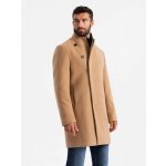 Ombre Clothing pánský kabát s asymetrickým zapínáním a vysokým límcem světle hnědý – Hledejceny.cz
