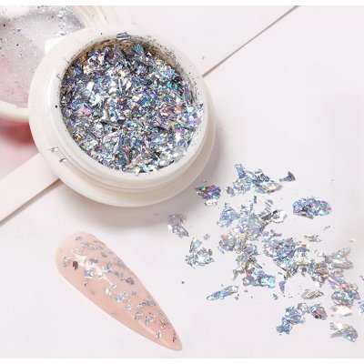 nail art dekorace zlaté a střibrné třpytivé vločky nepravidelné flitry z hliníkové fólie 2 – Hledejceny.cz