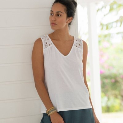 Top s macramé na zádech bílá – Zboží Dáma