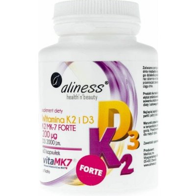 Aliness Vitamin K2 FORTE MK-7 200 µg s Natto D3 60 kapslí – Hledejceny.cz